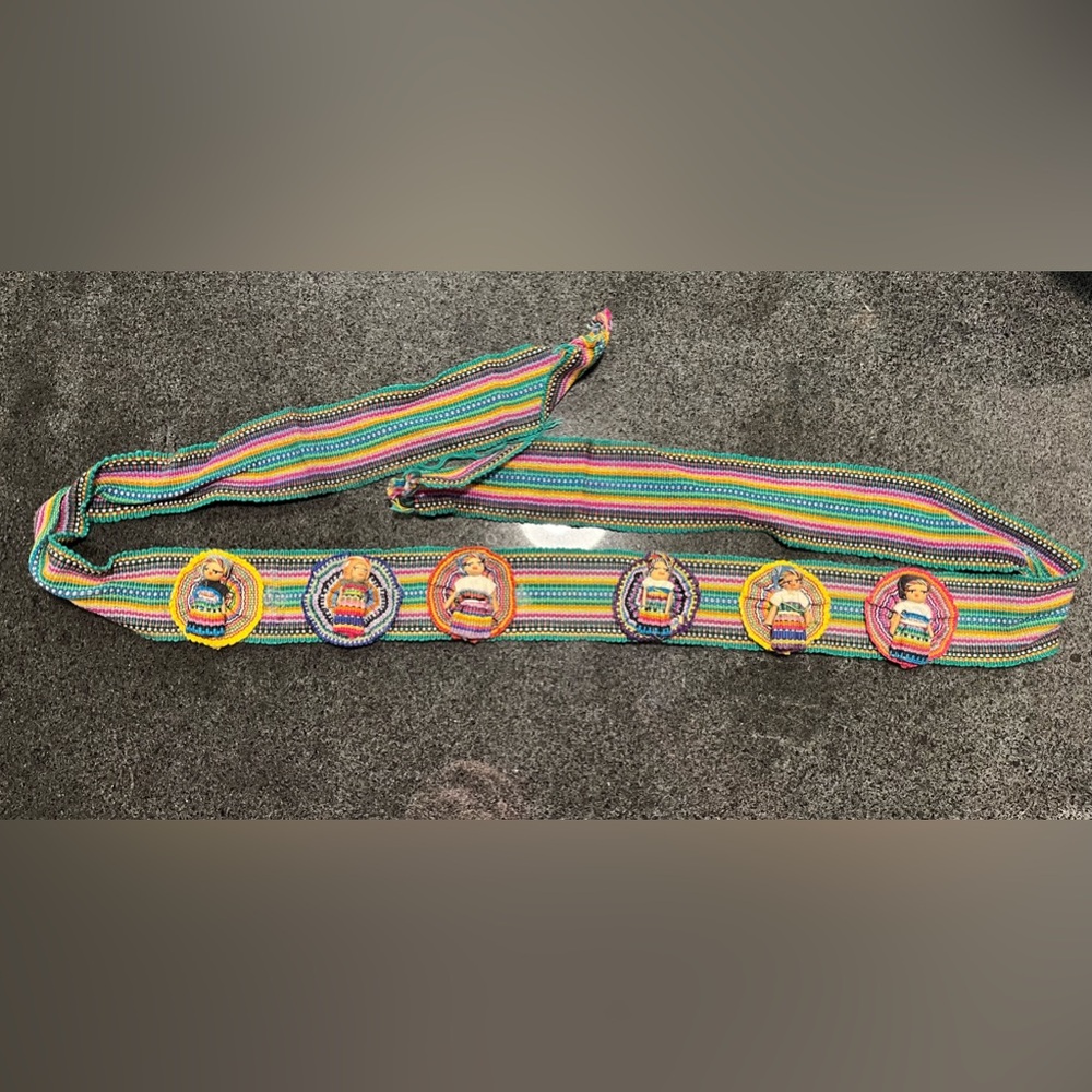 Vintage Traditional Striped Belt Strap Textile Mayan Guatemala Worry Dolls